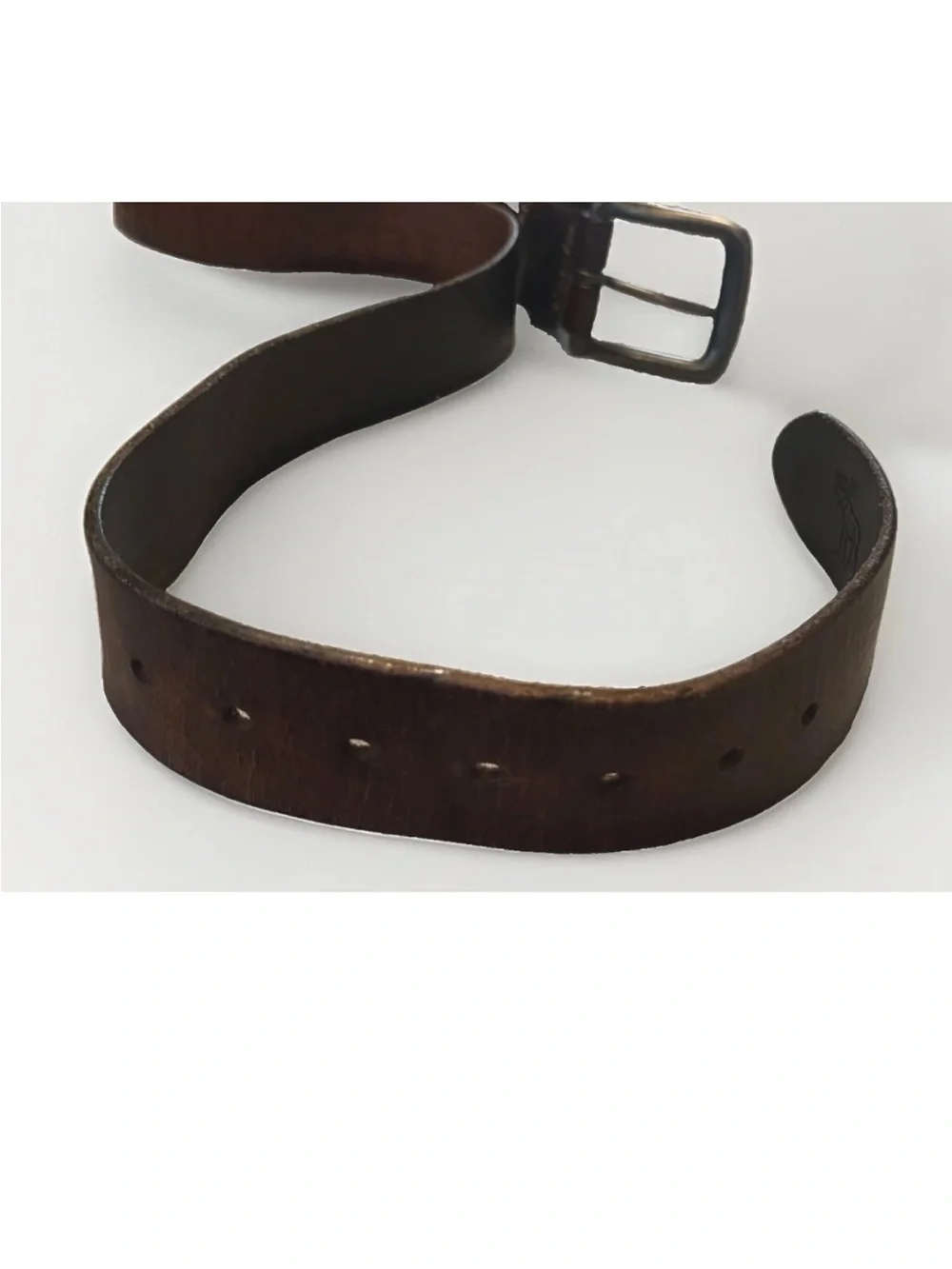 Vintage Abercrombie & Fitch Brown Leather Embossed Store Logo Moose Belt 32”
